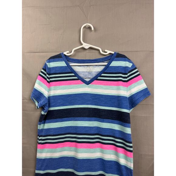 Cat & Jack Girls Striped V-Neck Short Sleeve Shirt, Size L (10/12) - Picture 2 of 6